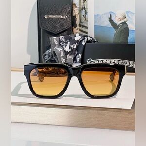 Chrome Hearts Box Officer Mist Unisex Sunglasses Black Frame Yellow Lens